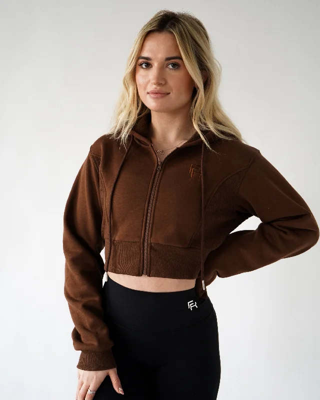 Lounge Cropped Zip-Up Hoodie - Brownie Hoodie with Sequins Glamorous Eye-catching