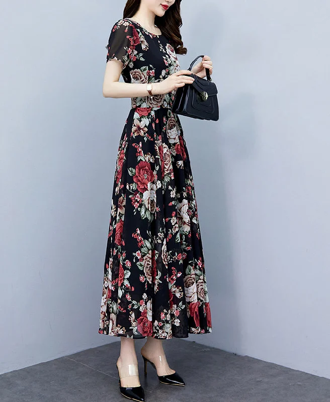 Ladies Slimming Long dress with waist and short sleeves Off-the-shoulder Chic Trendy Ladies Slimming Long dress with waist and short sleeves Off-the-shoulder Chic Trendy