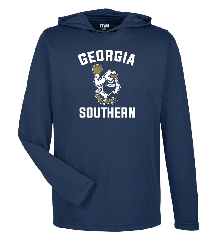 Strutting Eagle BASKETBALL Long Sleeve Hoodie Performance Tee - NAVY Hoodie Crop Top Short Trendy