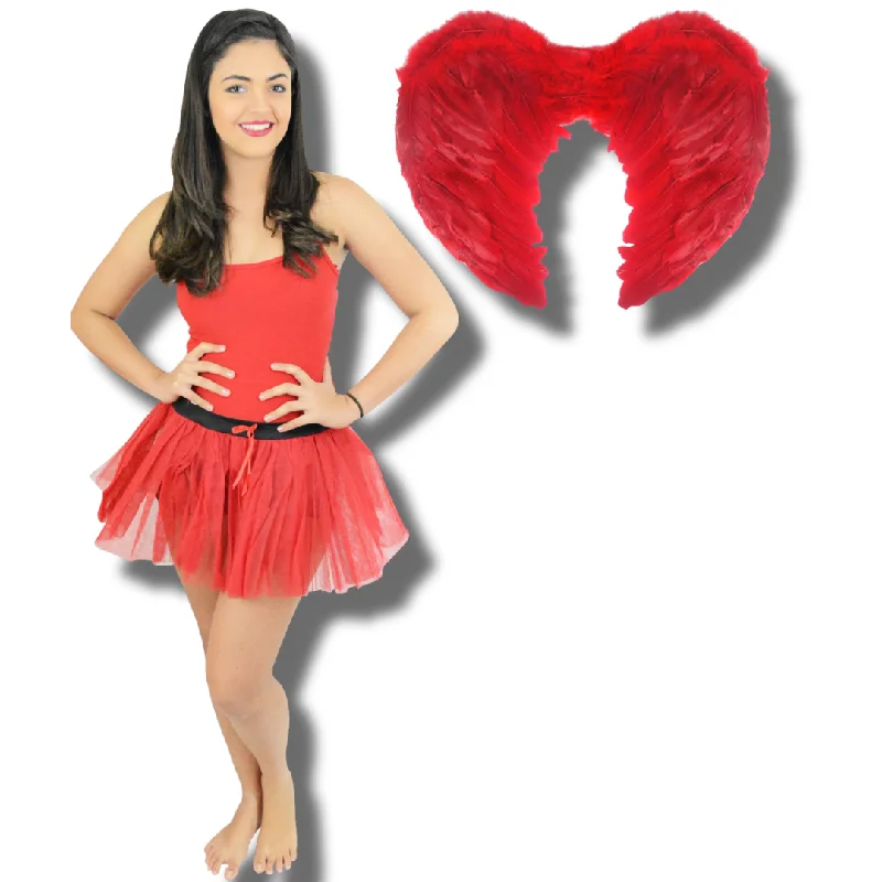 Adult Feather Wings & Tutu Skirt - Vibrant Red Ensemble for Cosplay & Costumes denim skirt classic