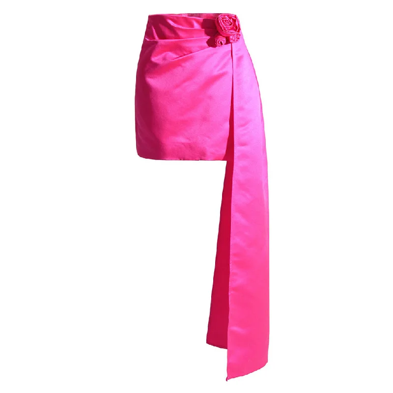Lavish High Waisted Pleated Rosette Applique Draped Satin Bodycon Mini Skirt cashmere skirt soft Lavish High Waisted Pleated Rosette Applique Draped Satin Bodycon Mini Skirt cashmere skirt soft