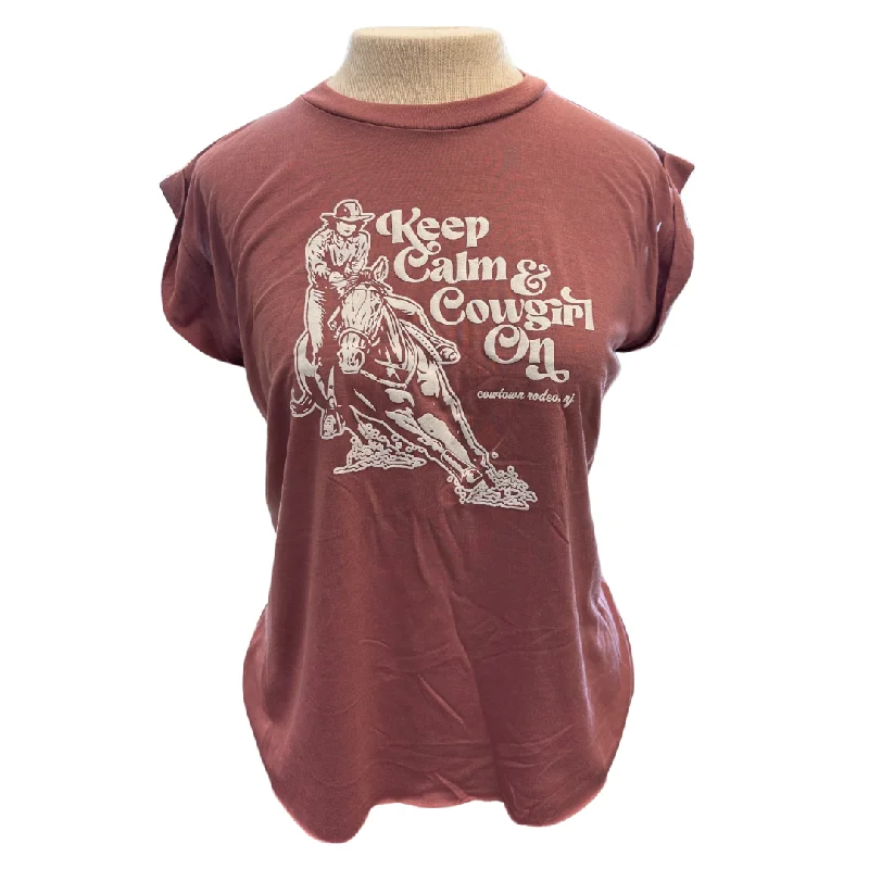 Women's Cowtown Rodeo Mauve Keep Calm and Cowgirl On Tank Top peach tank top