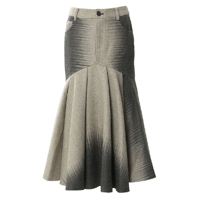 Avant Garde Gradient Print High Waist Pleated Ruffle Fishtail Tweed Midi Skirt breathable skirt fabric Avant Garde Gradient Print High Waist Pleated Ruffle Fishtail Tweed Midi Skirt breathable skirt fabric
