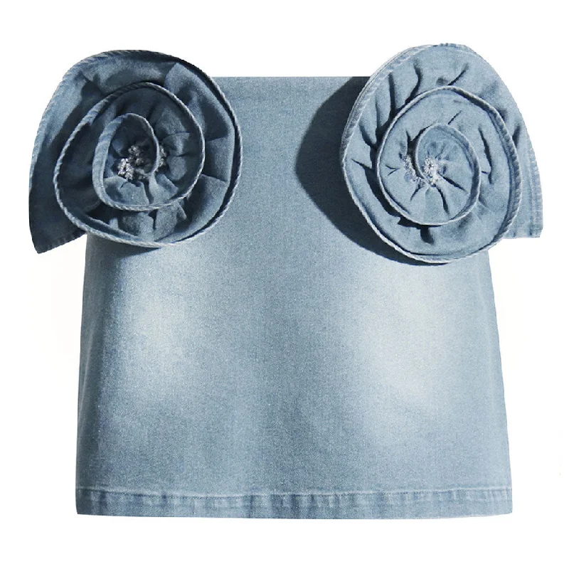 Swirling Rosette Applique Bodycon High Waist Faded Denim Mini Skirt leather skirt modern Swirling Rosette Applique Bodycon High Waist Faded Denim Mini Skirt leather skirt modern