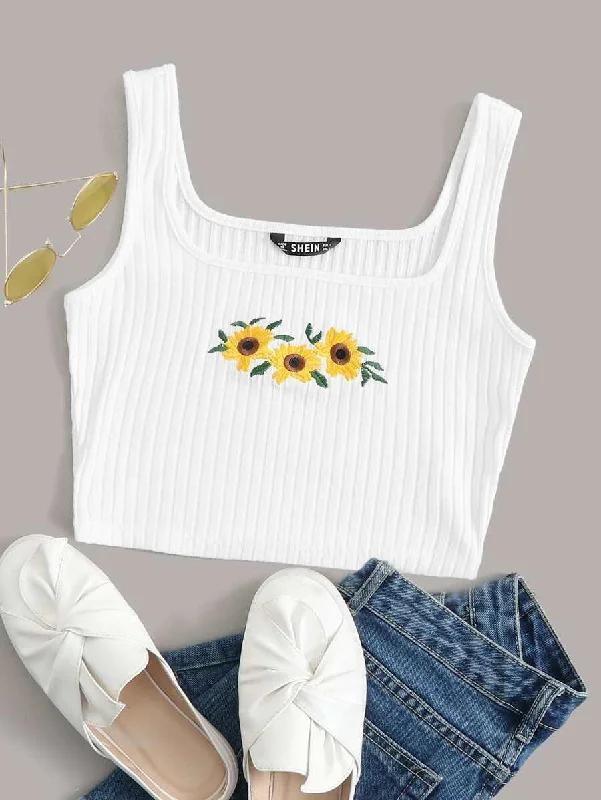 Sunflower Embroidered Tank Top lace tank top