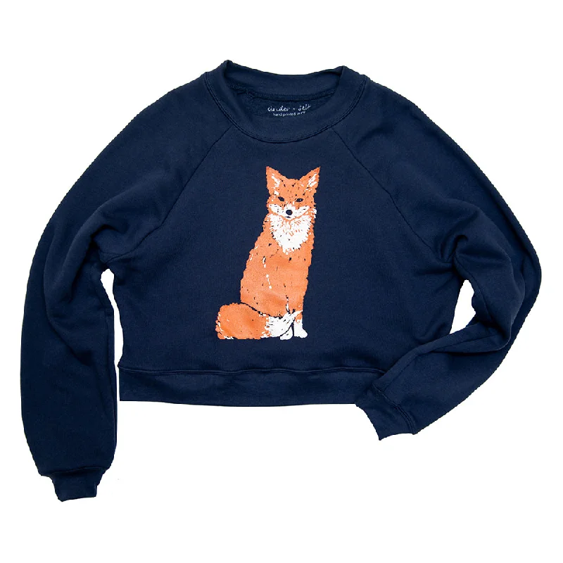 Red Fox Crop Sweatshirt Hoodie with Embroidery Detailed Premium