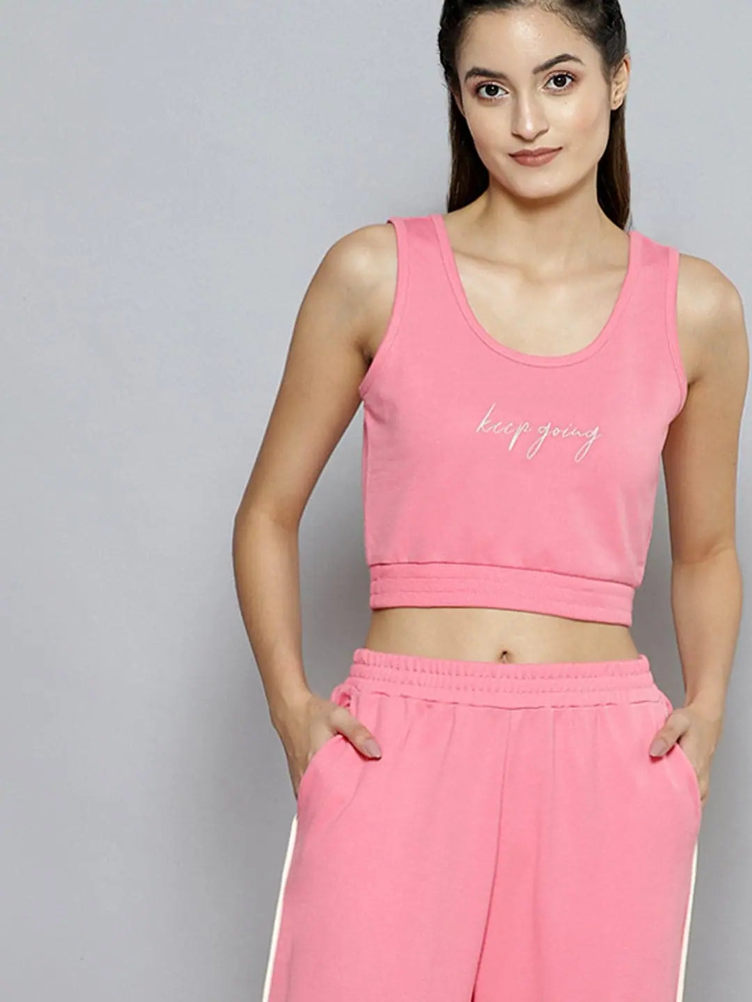 Women Pink Terry ACTIVE Tank Top With Track Pants flexible tank top