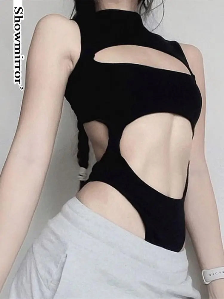Gothic Techwear Sexy Hollow Out Sleeveless Tank Tops Bodysuit For Women Streetwear Style Backless Playsuit Vest For Women flirty tank top Gothic Techwear Sexy Hollow Out Sleeveless Tank Tops Bodysuit For Women Streetwear Style Backless Playsuit Vest For Women flirty tank top