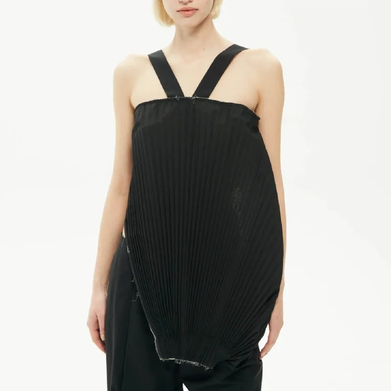 Pleated tank top black sheer tank top