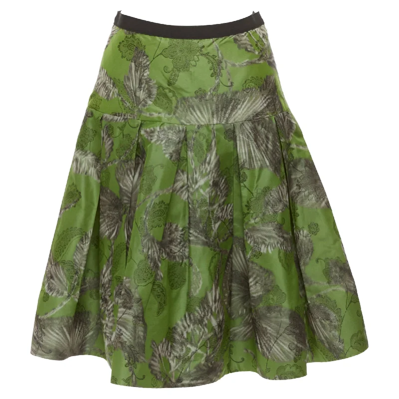 Oscar De La Renta Lurex Floral Brocade Fitted Flared Midi Skirt chiffon skirt flowing