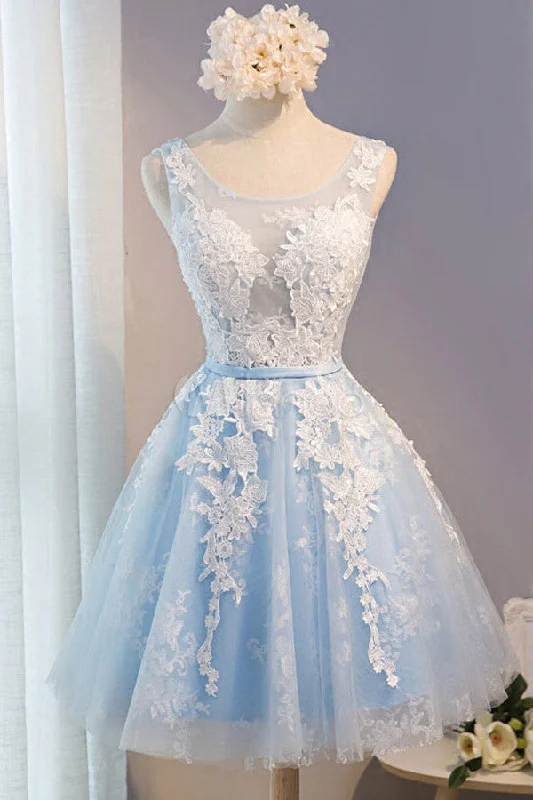 Light Blue Tulle Lace Applique Short Homecoming Dresses with Straps Tunics Bestseller popular Light Blue Tulle Lace Applique Short Homecoming Dresses with Straps Tunics Bestseller popular