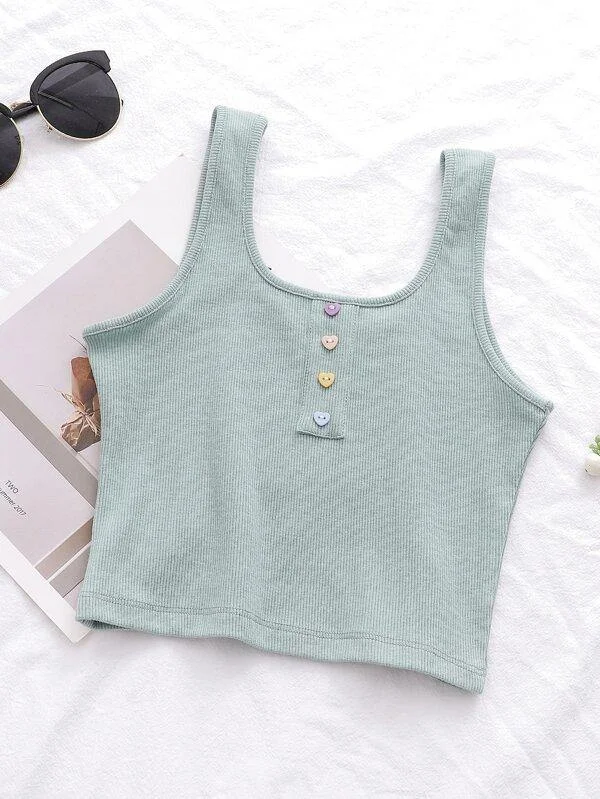 Heart Button Rib-knit Tank Top sleep tank top