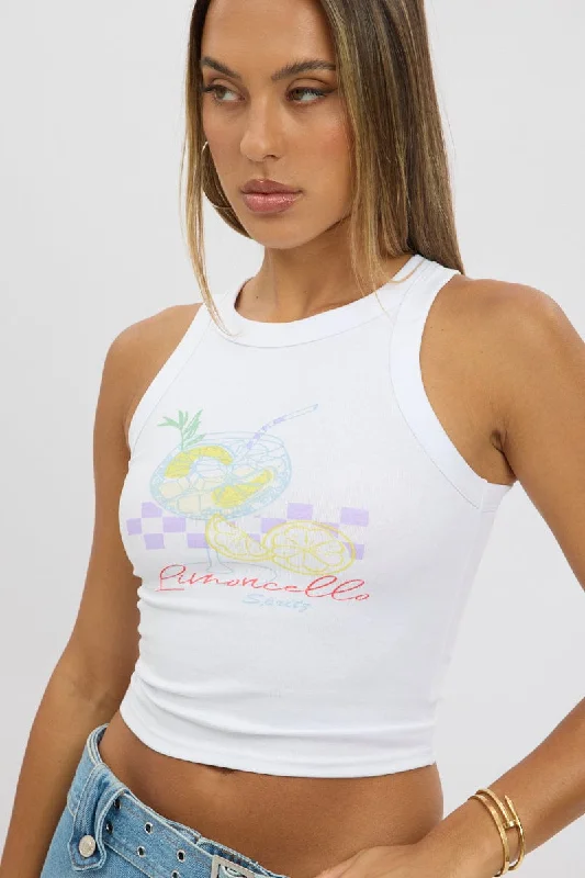 White Graphic Tank Top graphic tank top