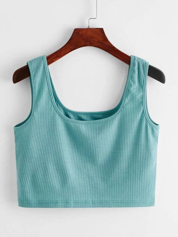 Solid Rib-knit Tank Top mint tank top