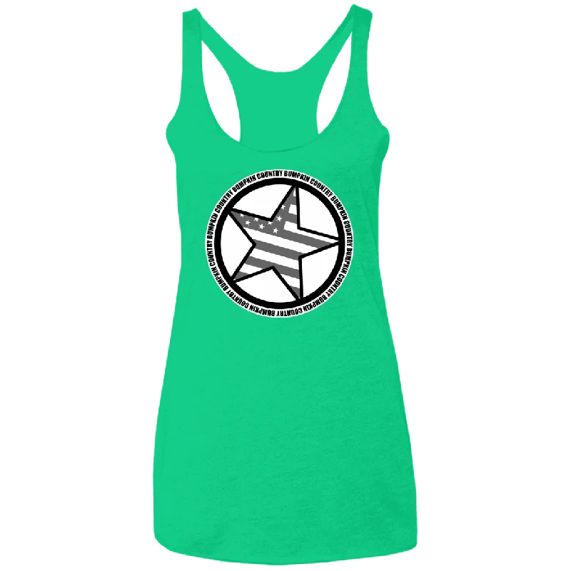 "Country Bumpkin" Diagonal Star with Flag NL6733 Ladies' Triblend Racerback Tank bright tank top