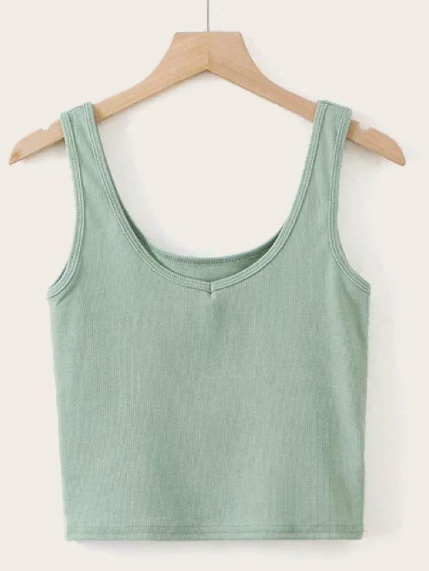 Solid Ribbed Cropped Tank Top lightweight tank top