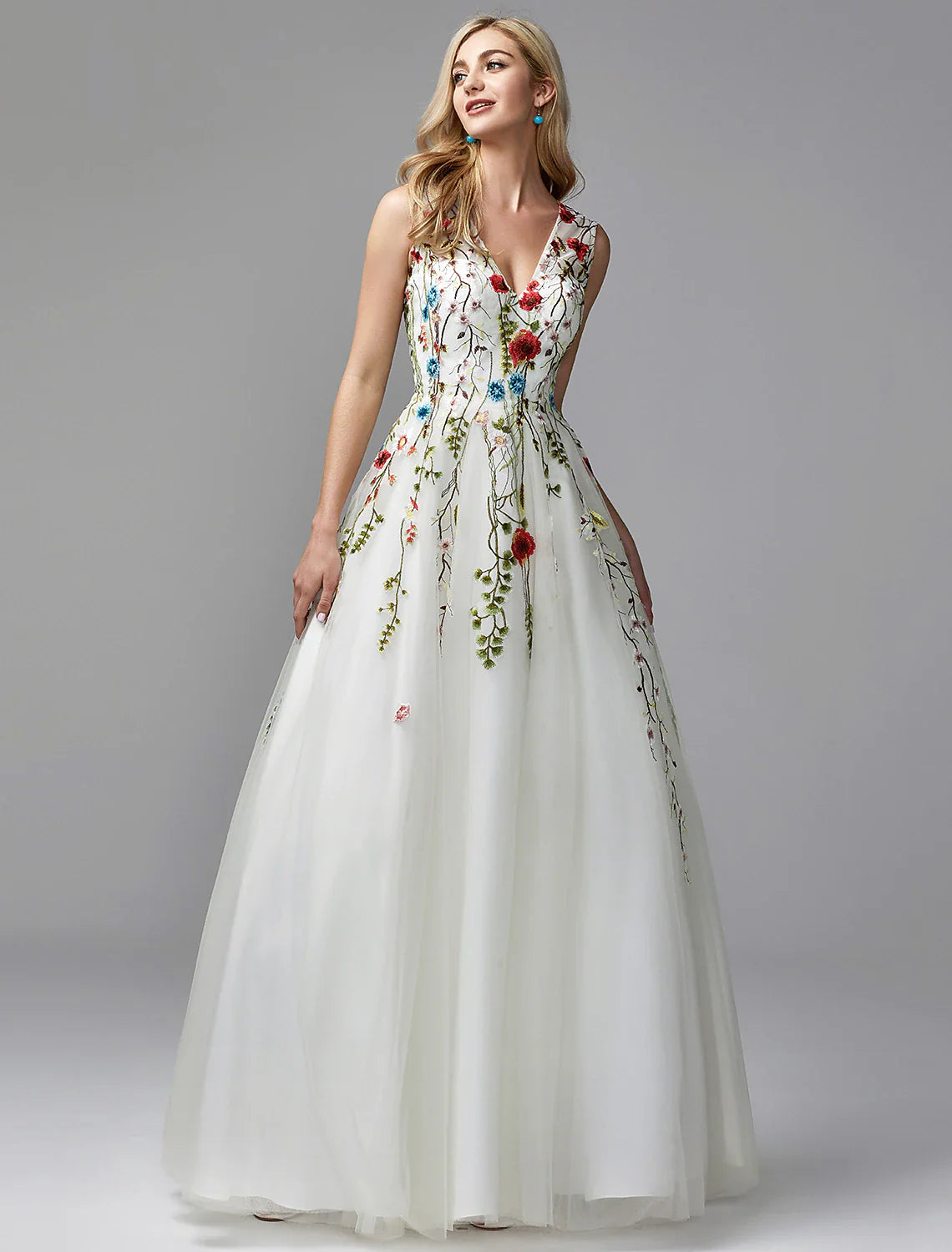 A-Line Special Occasion Dresses Floral Dress Wedding Guest Homecoming Floor Length Sleeveless V Neck Lace with Embroidery Appliques A-Line Day Work A-Line Special Occasion Dresses Floral Dress Wedding Guest Homecoming Floor Length Sleeveless V Neck Lace with Embroidery Appliques A-Line Day Work