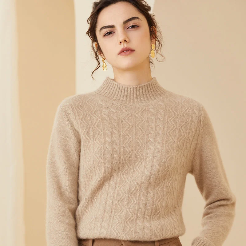 Cashmere Sweater for Women Warm Mock neck Long Sleeve Cashmere Sweater Ribbed Striped Patterned Cashmere Sweater for Women Warm Mock neck Long Sleeve Cashmere Sweater Ribbed Striped Patterned