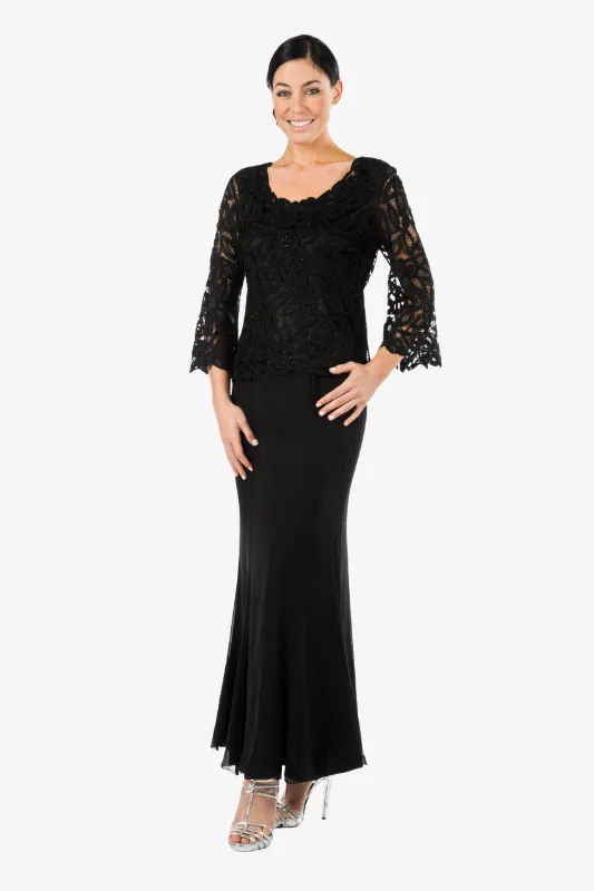 Soulmates D859709 Beaded 3/4 Bell-Sleeve Tunic Top with Skirt Set high waist skirt