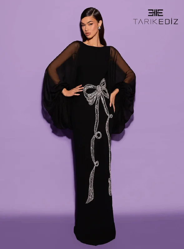 Tarik Ediz 98563 Crepe Fabric High Neckline Column Fitted Long Dress Tunics Floral girly Tarik Ediz 98563 Crepe Fabric High Neckline Column Fitted Long Dress Tunics Floral girly