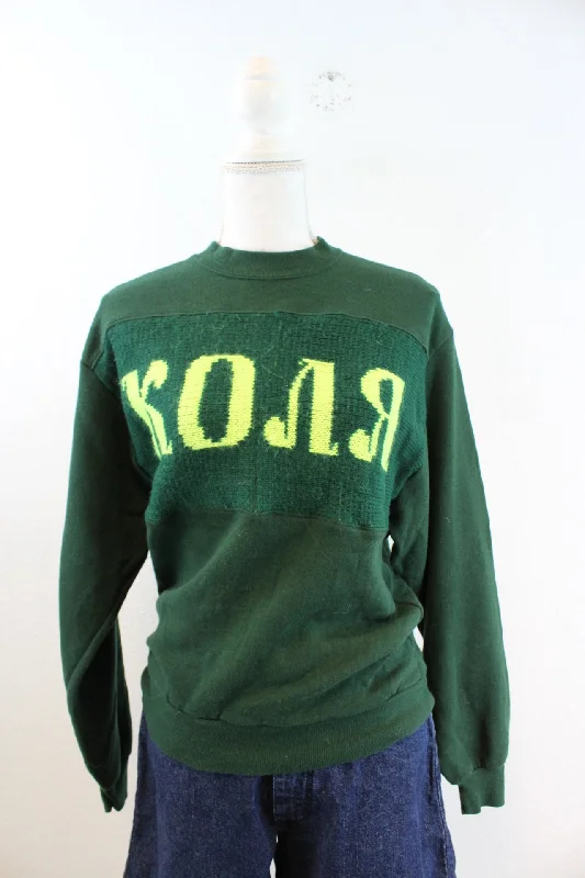 Vintage Green Sweatshirt (S) Hoodie with Metallic Shiny Futuristic