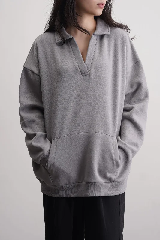 POLO NECK SWEATSHIRT Hoodie with Ribbed Neckline Snug Warm