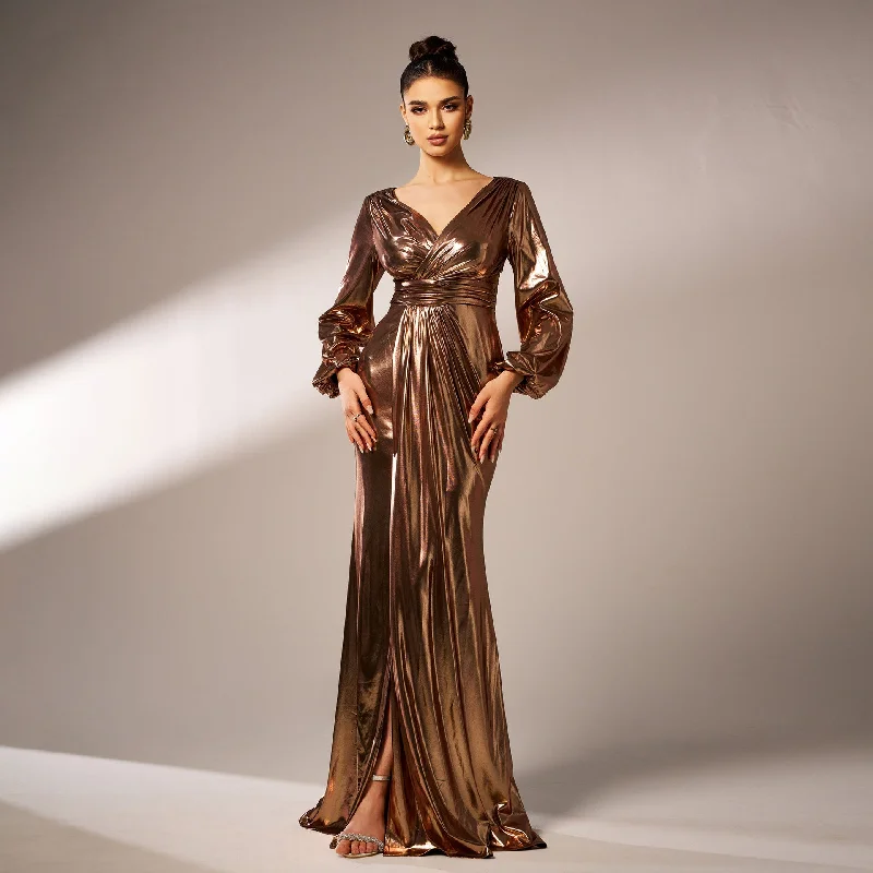 Elegant V-neck long sleeve banquet evening dress Tunics Custom made