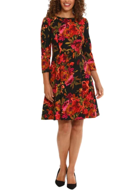 London Times T7018M - Quarter Sleeve Floral Printed Dress Tunics Occasion special