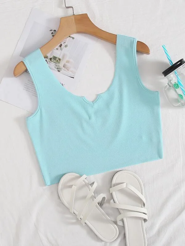 Notched Neck Crop Tank Top playful tank top