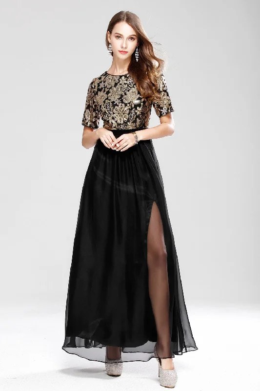 SHORT SLEEVE SEQUIN EMBROIDERY FORMAL DRESS - M/L in Clearance Tunics Print Colorful SHORT SLEEVE SEQUIN EMBROIDERY FORMAL DRESS - M/L in Clearance Tunics Print Colorful