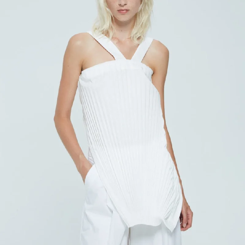 Pleated tank top white cropped tank top