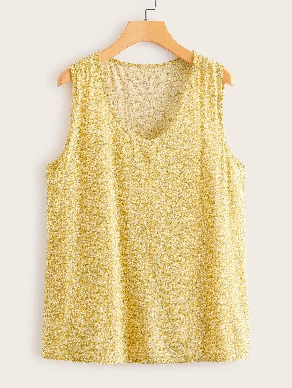 Ditsy Floral Print Scoop Neck Tank Top sequin tank top