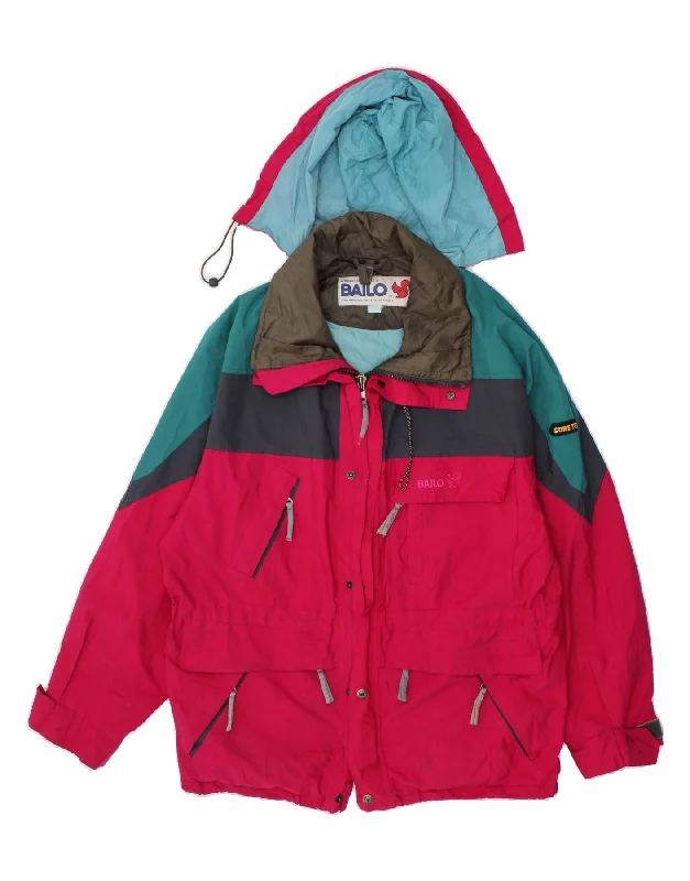 BAILO Womens Hooded Padded Jacket UK 16 Large Pink Colourblock Snapped Jacket Toggled Jacket Drawstring Jacket
