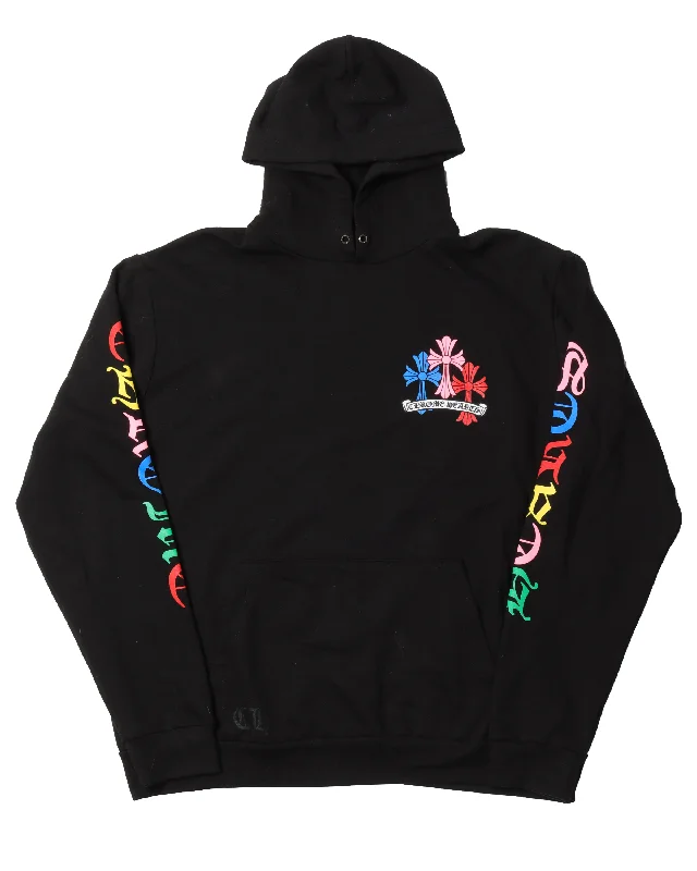 Multicolor Cross Hoodie Hoodie with Hem Raw Edge Edgy Unfinished