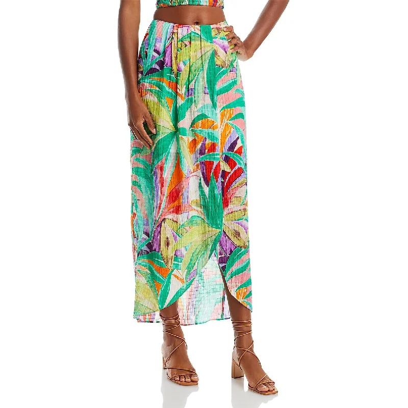 WAYF Womens Printed Textured Wrap Skirt chiffon skirt flowing