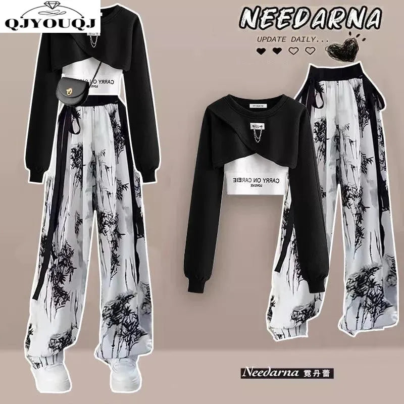 Fashion Set Women's 2024 Spring/Autumn Korean Round Neck Top Casual Tank Top Age Reducing Wide Leg Pants Three Piece Set lightweight tank top Fashion Set Women's 2024 Spring/Autumn Korean Round Neck Top Casual Tank Top Age Reducing Wide Leg Pants Three Piece Set lightweight tank top