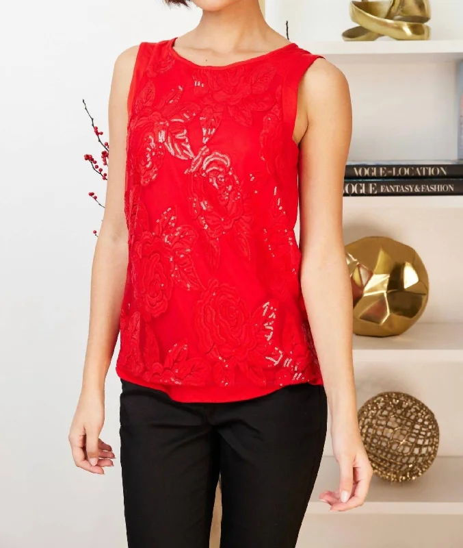 Gail Sequins Tank In Red low neck tank