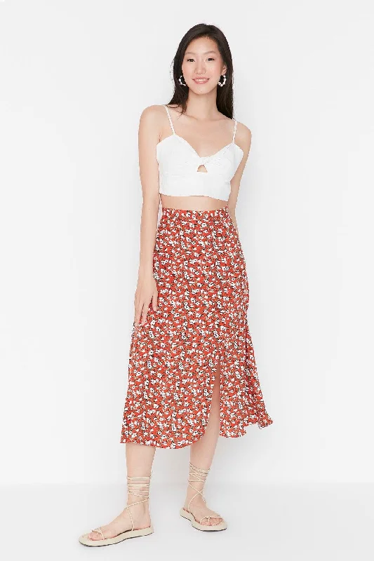 Tile Midi Woven Slit Detailed Viscose Fabric Floral Patterned Skirt TWOSS20ET0230 denim skirt durable Tile Midi Woven Slit Detailed Viscose Fabric Floral Patterned Skirt TWOSS20ET0230 denim skirt durable
