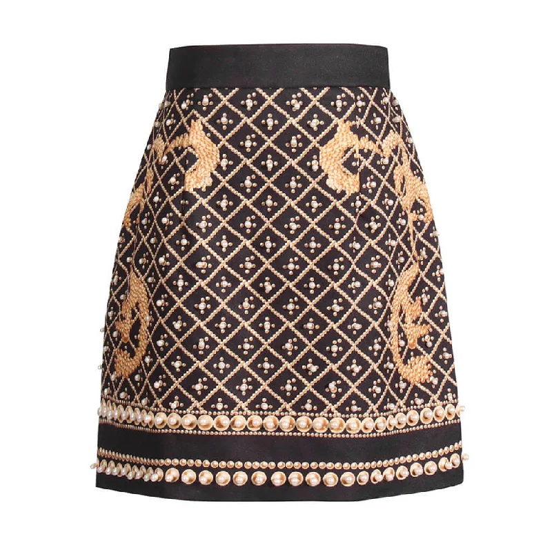 Vintage Imitated Pearl Baroque Print High Waist A Line Mini Skirt velvet skirt sumptuous Vintage Imitated Pearl Baroque Print High Waist A Line Mini Skirt velvet skirt sumptuous
