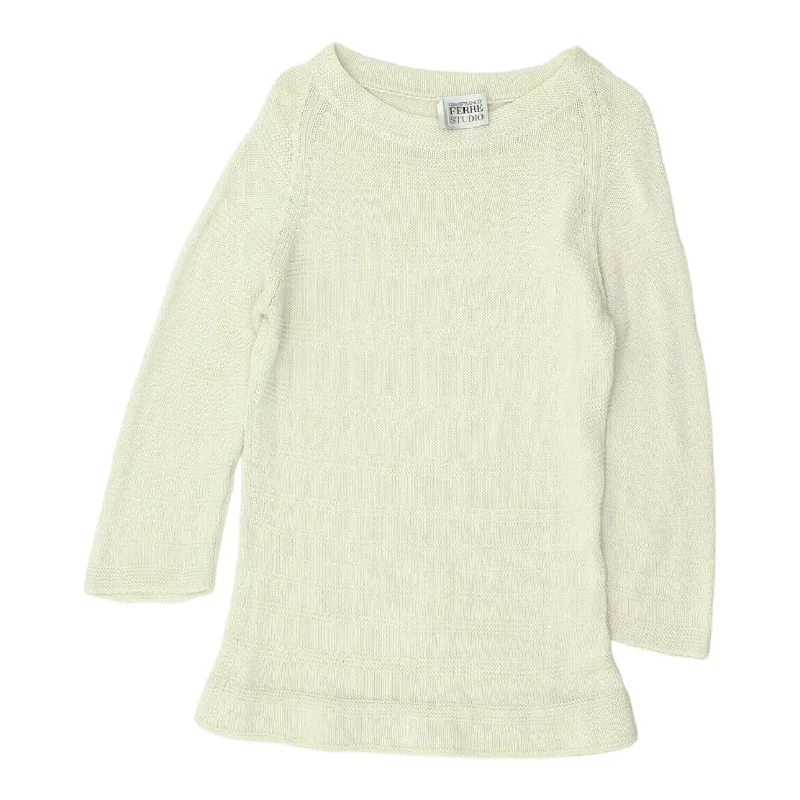 Gianfranco Ferre Studio Womens White Knit Jumper | Vintage Designer Sweater VTG Knit Fabric Woven Fabric Fleece Fabric Gianfranco Ferre Studio Womens White Knit Jumper | Vintage Designer Sweater VTG Knit Fabric Woven Fabric Fleece Fabric