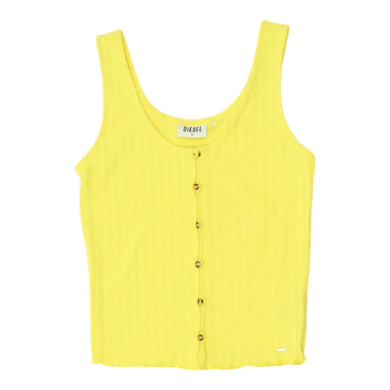 Diesel Womens Yellow Cropped Button Up Tank Top | High End Designer Vest VTG chic tank top Diesel Womens Yellow Cropped Button Up Tank Top | High End Designer Vest VTG chic tank top