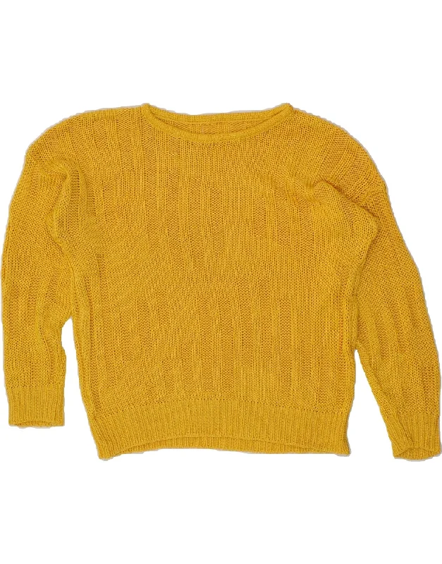 VINTAGE Womens Boat Neck Jumper Sweater UK 18 XL Yellow Cotton Collared Crew Neck Turtle Neck