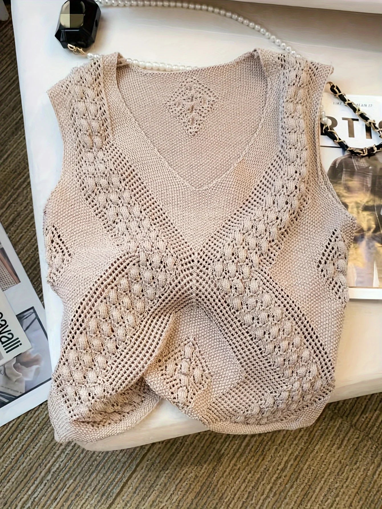 Solid Color V Neck Tank Top, Casual Sleeveless Cut Out Knitted Tank Top For Every Day, Women's Clothing cold shoulder tank Solid Color V Neck Tank Top, Casual Sleeveless Cut Out Knitted Tank Top For Every Day, Women's Clothing cold shoulder tank