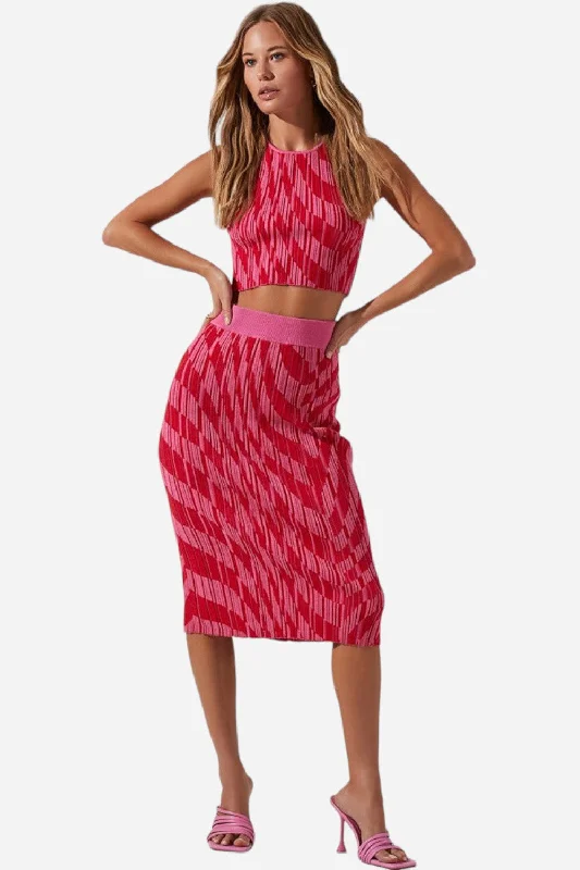 ASTR The Label Alana Knit Pencil Midi Skirt in Pink Red wool skirt warm
