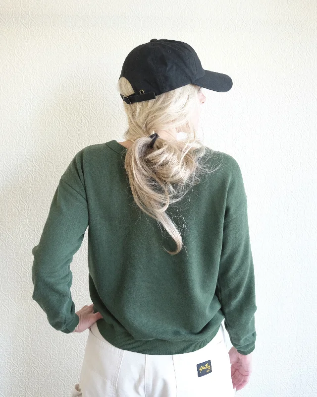 Crux Cropped Sweatshirt, Hunter Green Hoodie with Half-Zip Sporty Casual