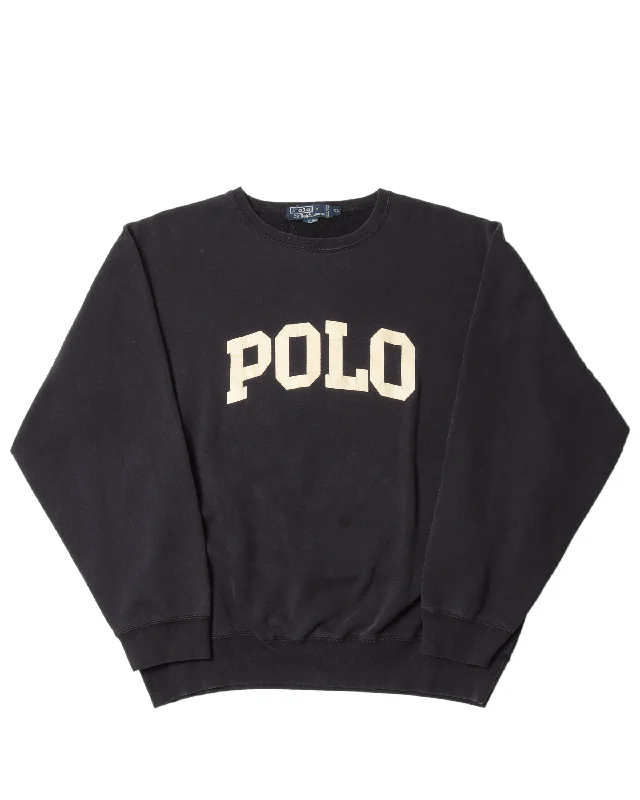 Polo by Ralph Lauren Logo Crewneck Sweatshirt Hoodie with Raw Hem Edgy Unfinished