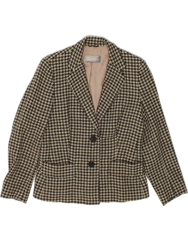 MAX MARA Womens 2 Button Blazer Jacket UK 12 Medium Beige Houndstooth Wool Welt Pockets Slit Pockets Flap Pockets