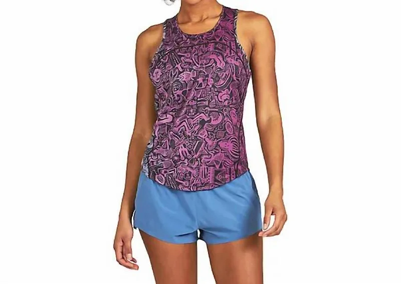 Women's Helio Tank Top In Batik Purple basic tank top