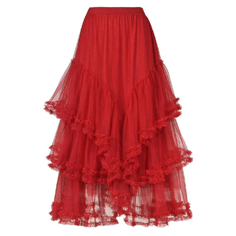 Fairy Ruched High Waist Stringy Selvedge Trim Ruffled Tiered Tulle Midi Skirt leather skirt bold Fairy Ruched High Waist Stringy Selvedge Trim Ruffled Tiered Tulle Midi Skirt leather skirt bold