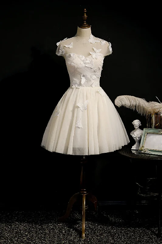 Champagne Lace Up Butterfly Appliques Tulle Homecoming Dresses Tunics Fleece cozy